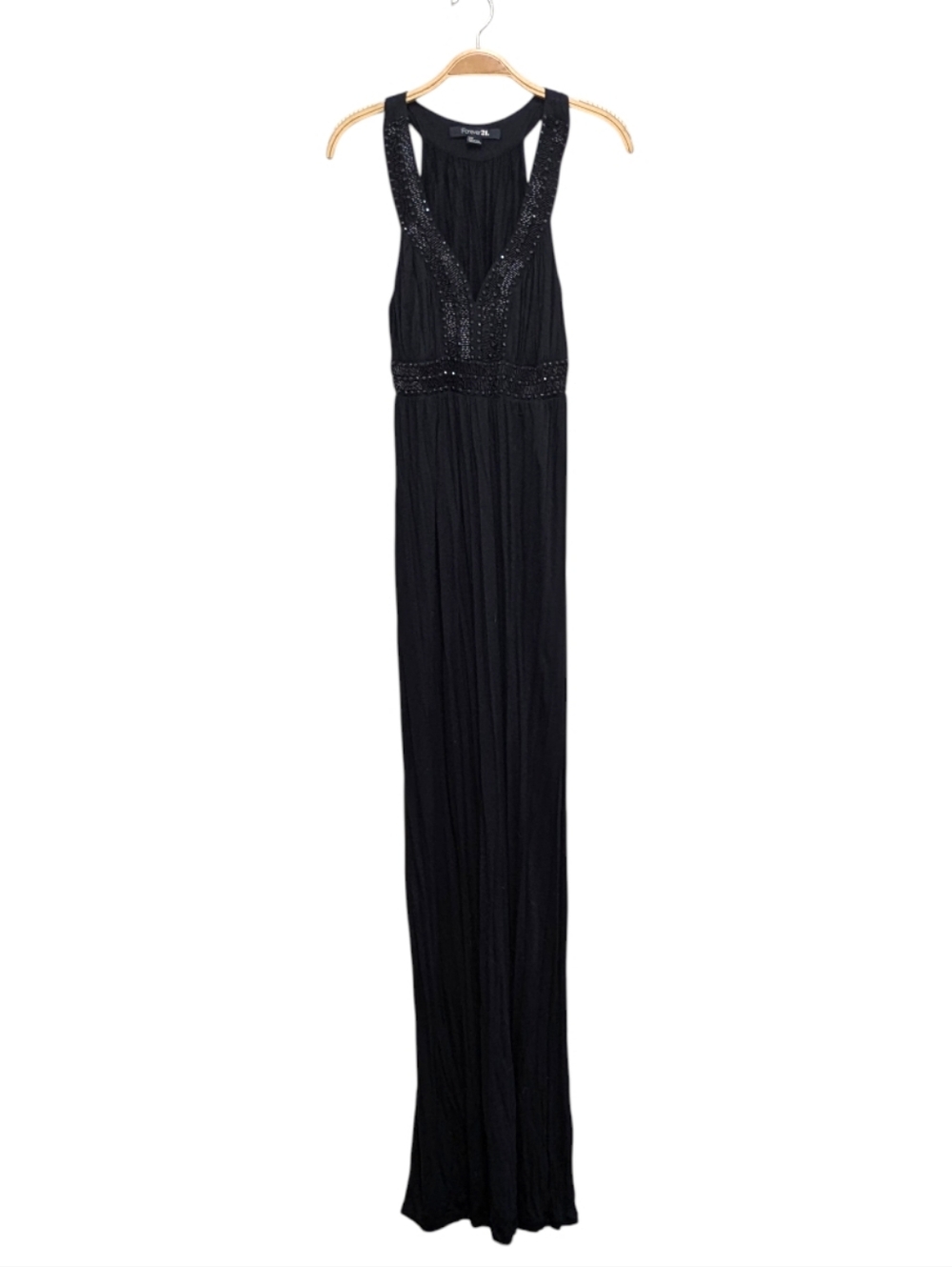 Forever 21 Black Beaded Grecian Maxi Dress 2000s Vibe